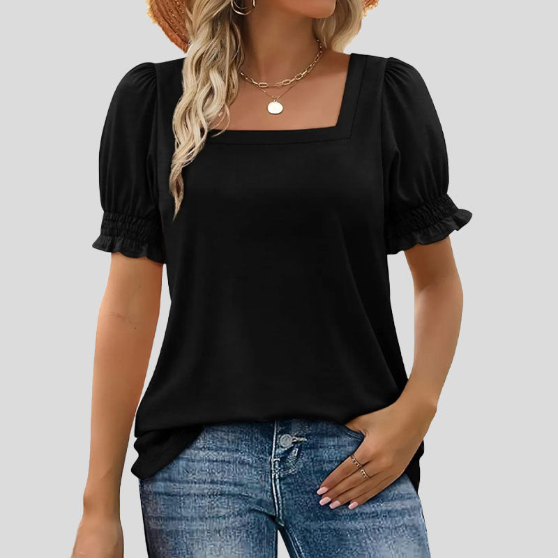 ⏳Begränsad tid och begränsad upplaga🌸Kvinnor Kvadratisk halsringning Smockade ärmar T-shirt Casual Topi