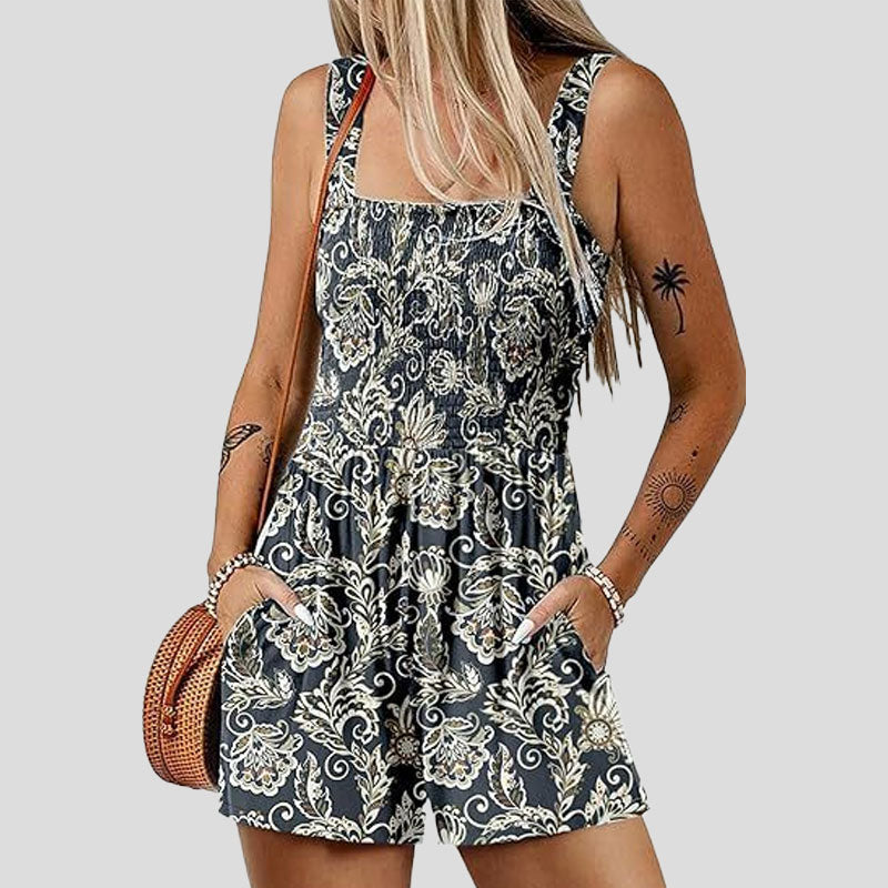 ☀️ Sommarjumpsuit för kvinnor med fyrkantig krage🌴