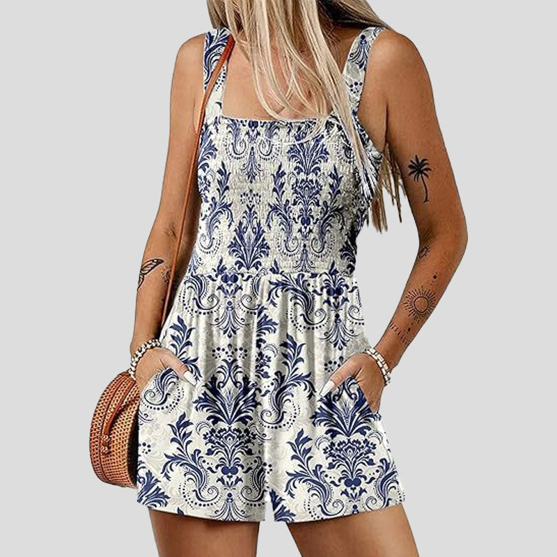 ☀️ Sommarjumpsuit för kvinnor med fyrkantig krage🌴