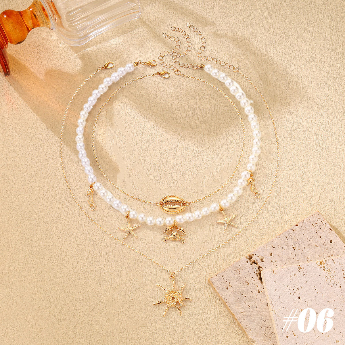 🌊Halsband med snäckor och sjöstjärnor i havsstil🐚