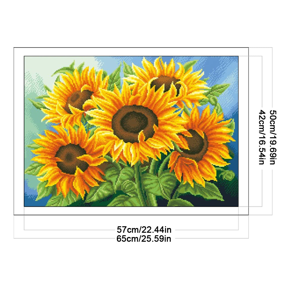 Solros - korsstygnsuppsättning med pärlor (66 x 49 cm)