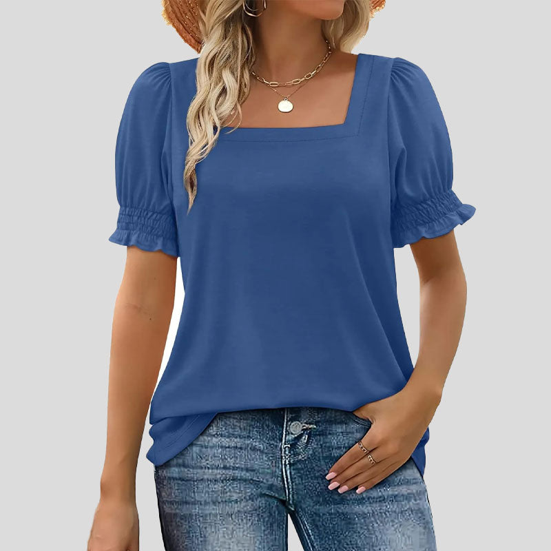 ⏳Begränsad tid och begränsad upplaga🌸Kvinnor Kvadratisk halsringning Smockade ärmar T-shirt Casual Topi