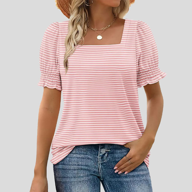 ⏳Begränsad tid och begränsad upplaga🌸Kvinnor Kvadratisk halsringning Smockade ärmar T-shirt Casual Topi