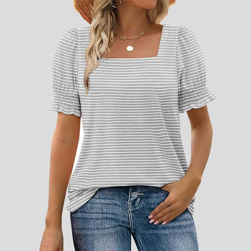 ⏳Begränsad tid och begränsad upplaga🌸Kvinnor Kvadratisk halsringning Smockade ärmar T-shirt Casual Topi