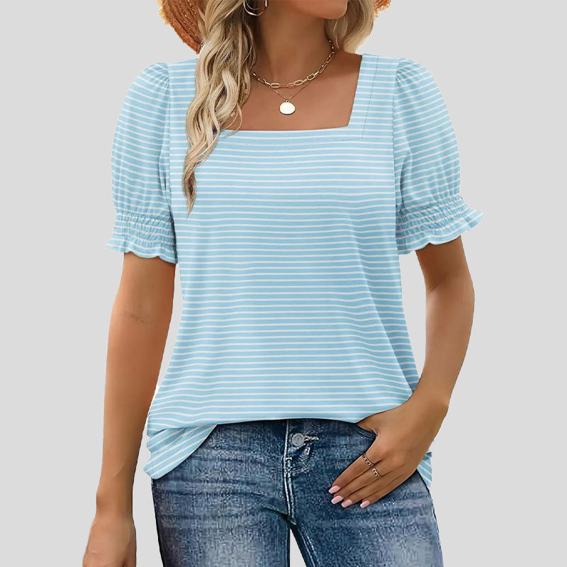 ⏳Begränsad tid och begränsad upplaga🌸Kvinnor Kvadratisk halsringning Smockade ärmar T-shirt Casual Topi