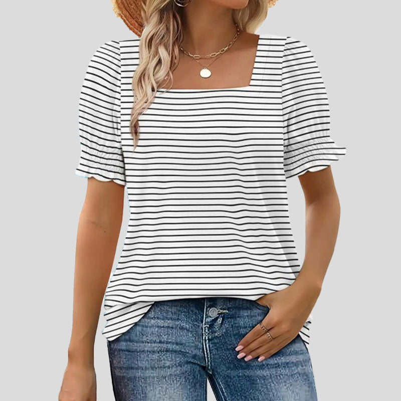 ⏳Begränsad tid och begränsad upplaga🌸Kvinnor Kvadratisk halsringning Smockade ärmar T-shirt Casual Topi