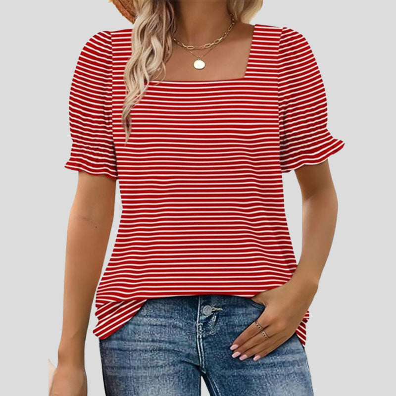 ⏳Begränsad tid och begränsad upplaga🌸Kvinnor Kvadratisk halsringning Smockade ärmar T-shirt Casual Topi