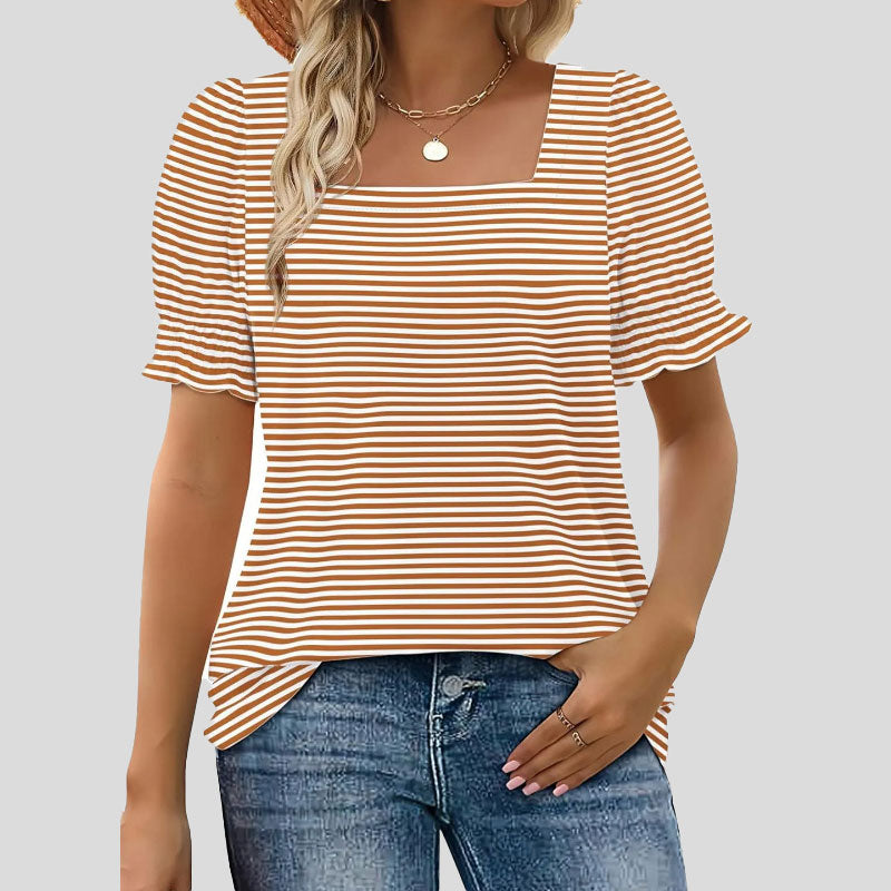 ⏳Begränsad tid och begränsad upplaga🌸Kvinnor Kvadratisk halsringning Smockade ärmar T-shirt Casual Topi