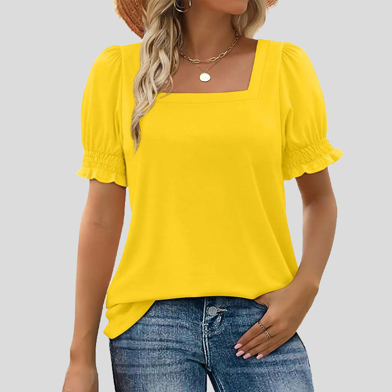 ⏳Begränsad tid och begränsad upplaga🌸Kvinnor Kvadratisk halsringning Smockade ärmar T-shirt Casual Topi