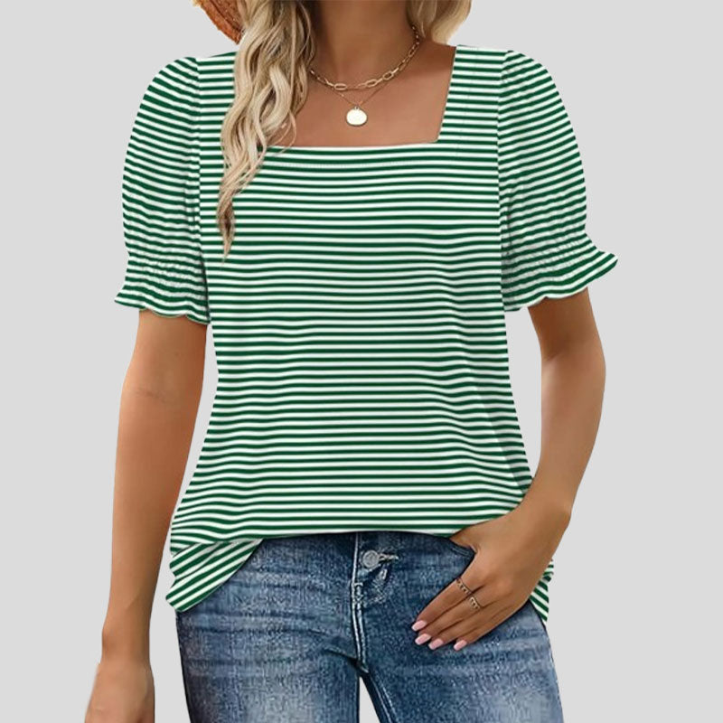 ⏳Begränsad tid och begränsad upplaga🌸Kvinnor Kvadratisk halsringning Smockade ärmar T-shirt Casual Topi