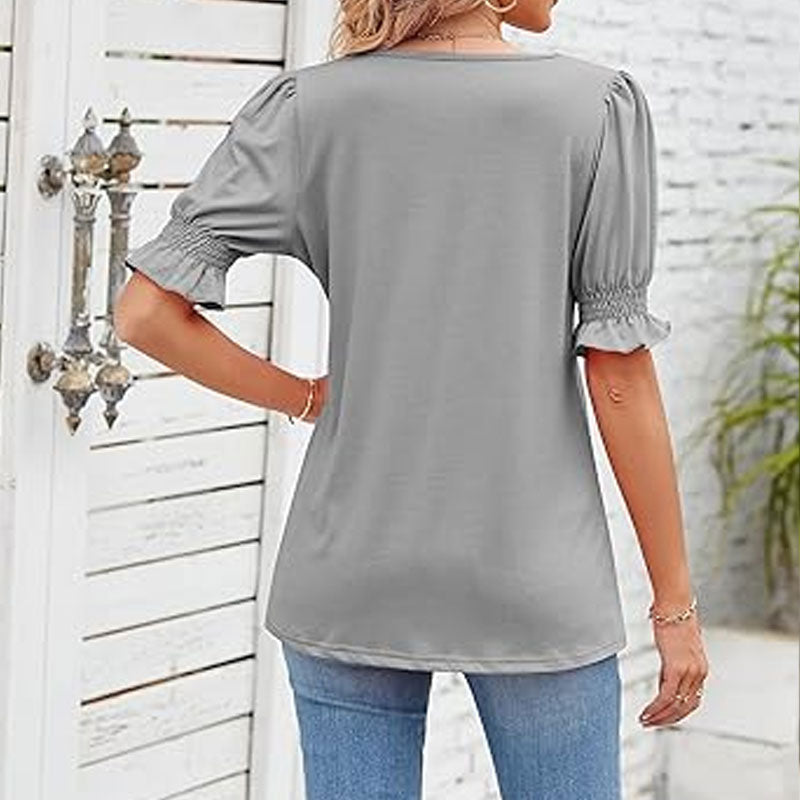 ⏳Begränsad tid och begränsad upplaga🌸Kvinnor Kvadratisk halsringning Smockade ärmar T-shirt Casual Topi