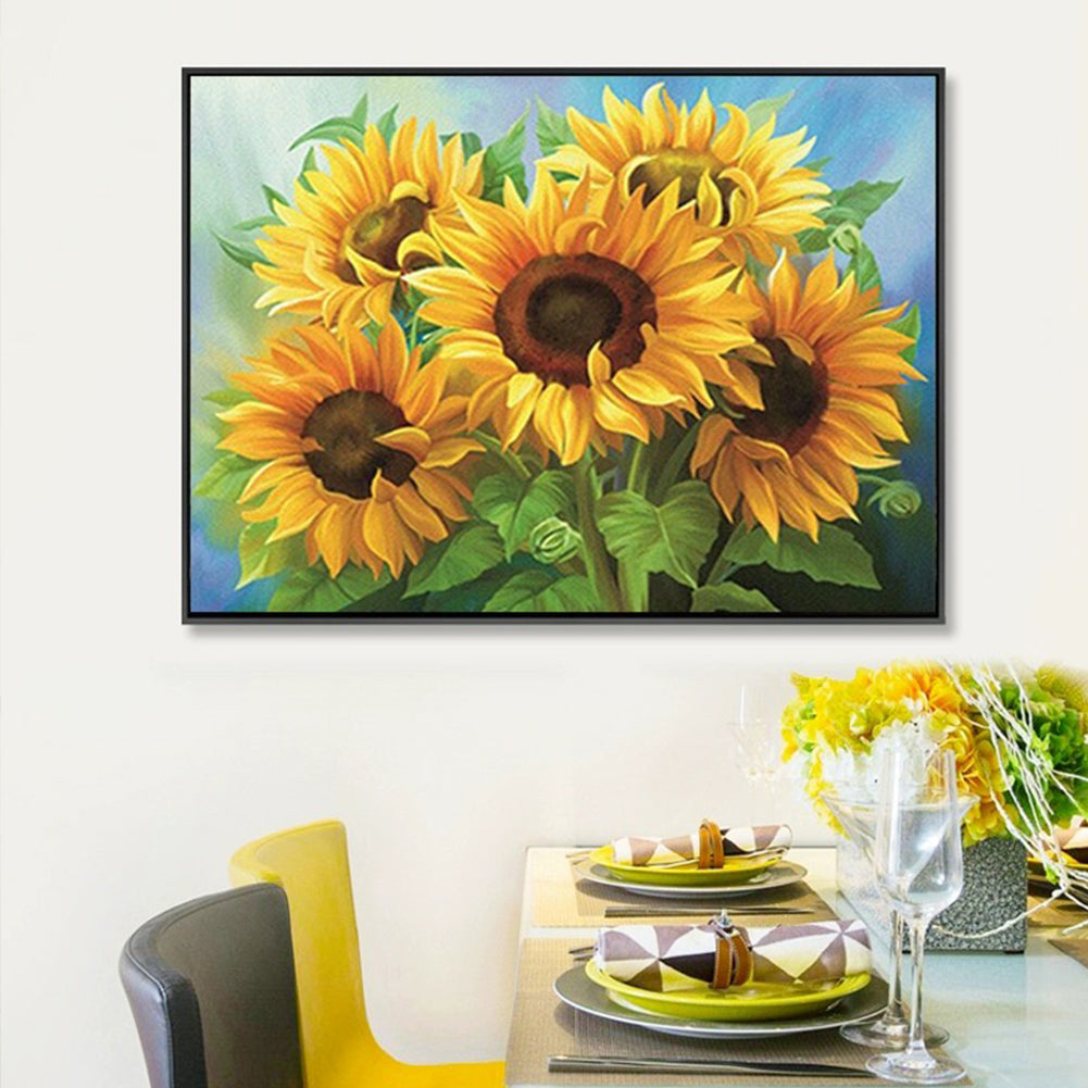 Solros - korsstygnsuppsättning med pärlor (66 x 49 cm)