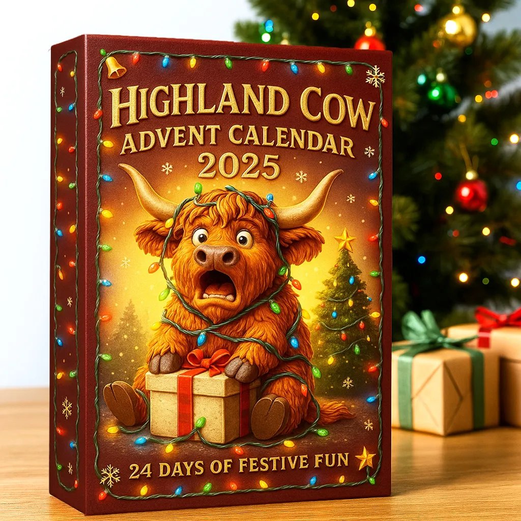 đźHighland Coo Adventskalender 2025đ - 3D handgjord Highland Ko-docka (24 st)