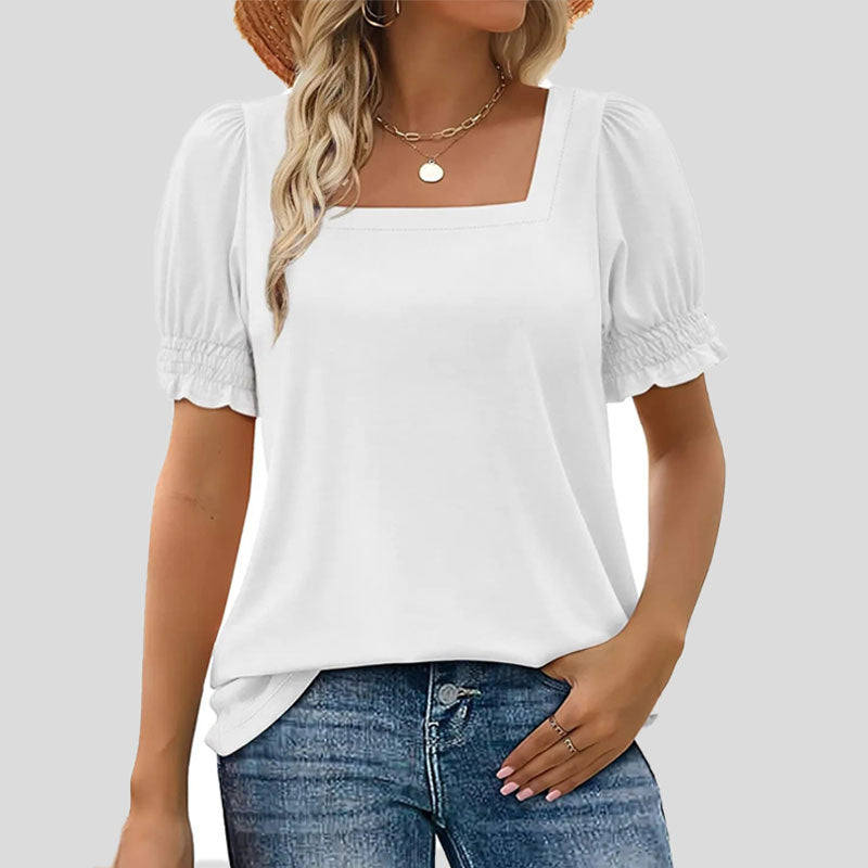 ⏳Begränsad tid och begränsad upplaga🌸Kvinnor Kvadratisk halsringning Smockade ärmar T-shirt Casual Topi