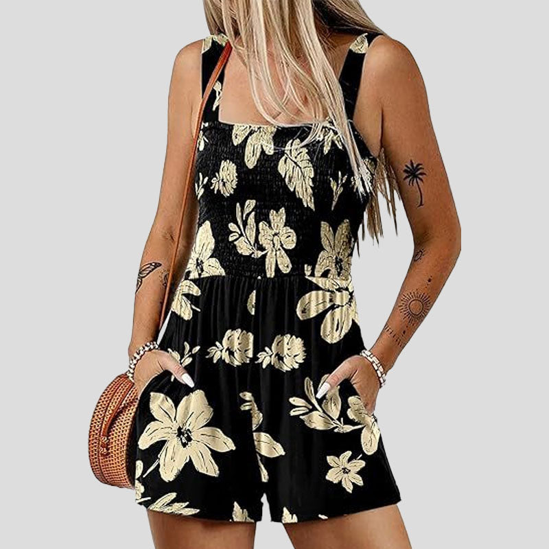 ☀️ Sommarjumpsuit för kvinnor med fyrkantig krage🌴