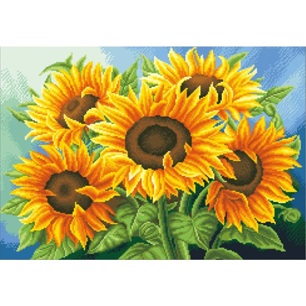 Solros - korsstygnsuppsättning med pärlor (66 x 49 cm)