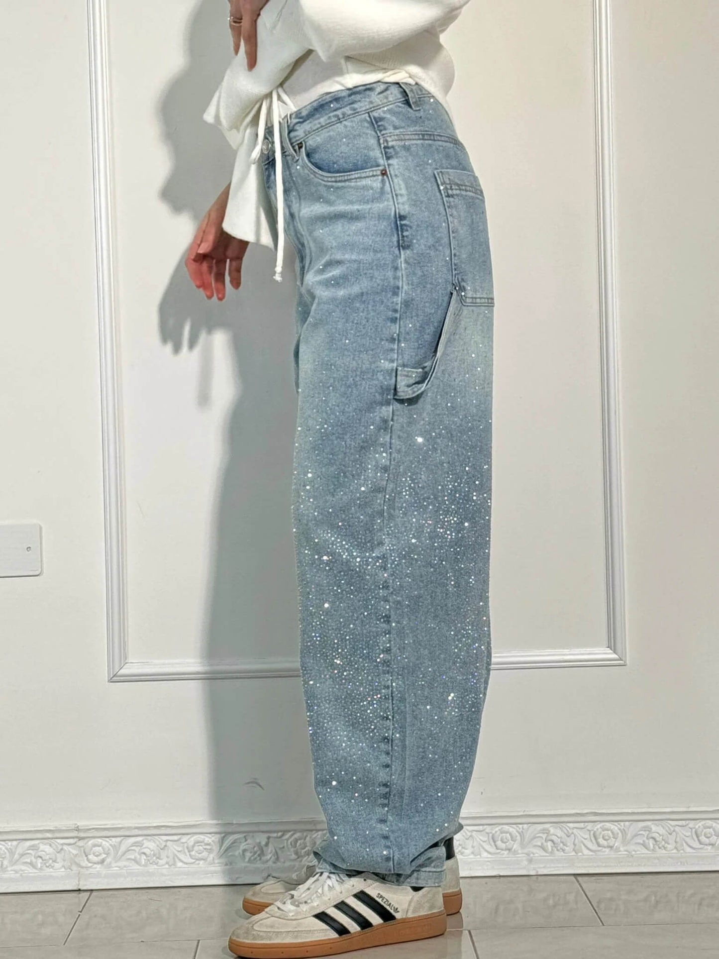 Knappficka High Rise Wide Leg Jeans