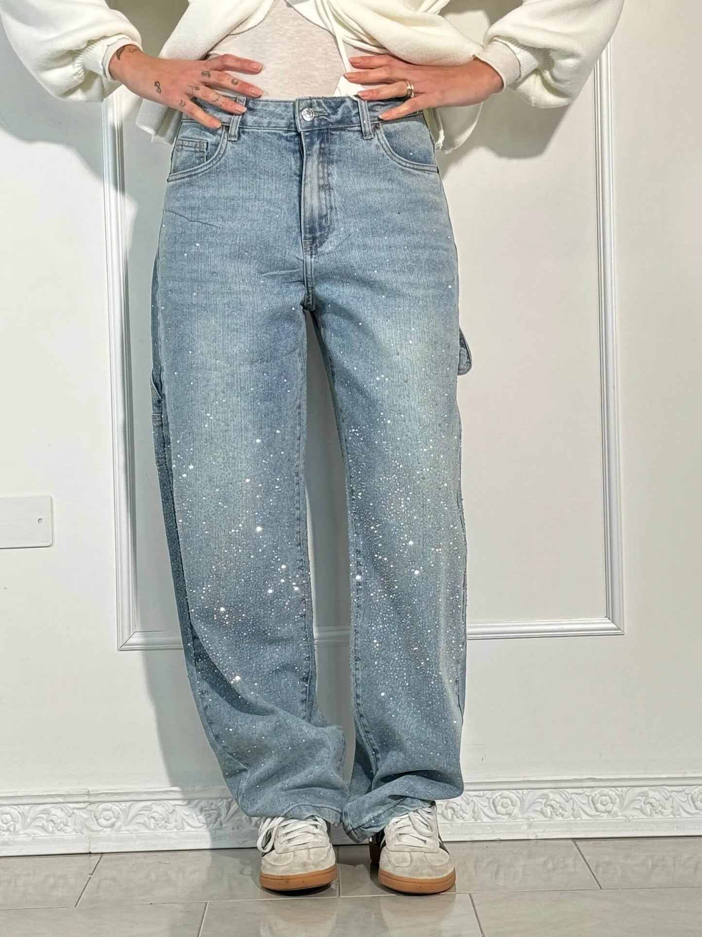 Knappficka High Rise Wide Leg Jeans