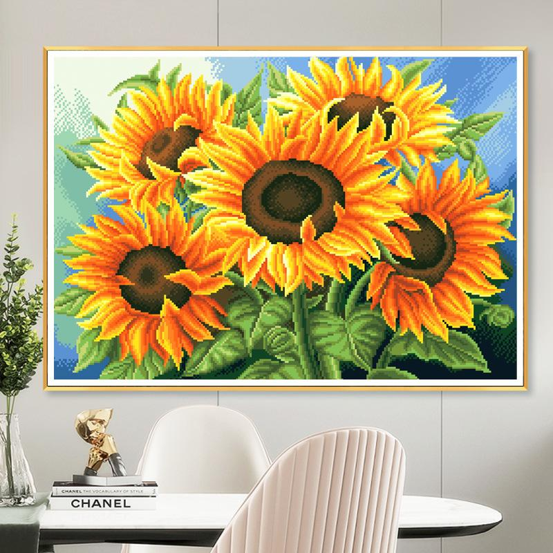 Solros - korsstygnsuppsättning med pärlor (66 x 49 cm)