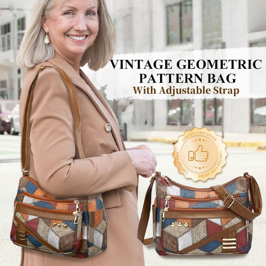 🔥Vintageväska med geometriskt mönster och Justerbar Rem👜