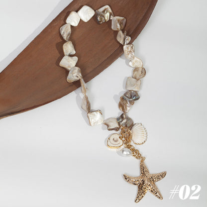 🌊Halsband med snäckor och sjöstjärnor i havsstil🐚