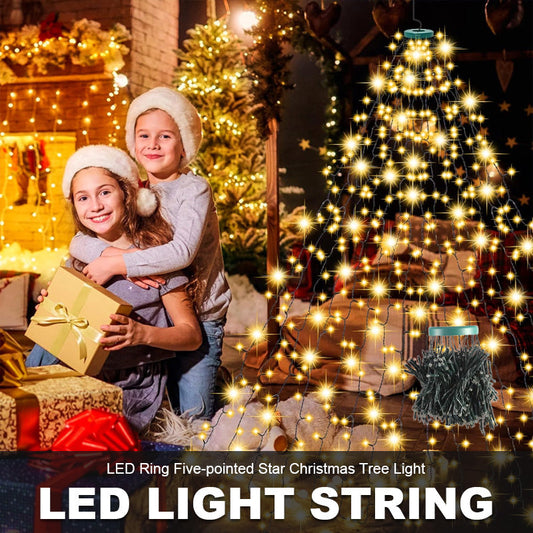 🎄 LED Ring Julgransbelysning med femuddig stjärna 🎄