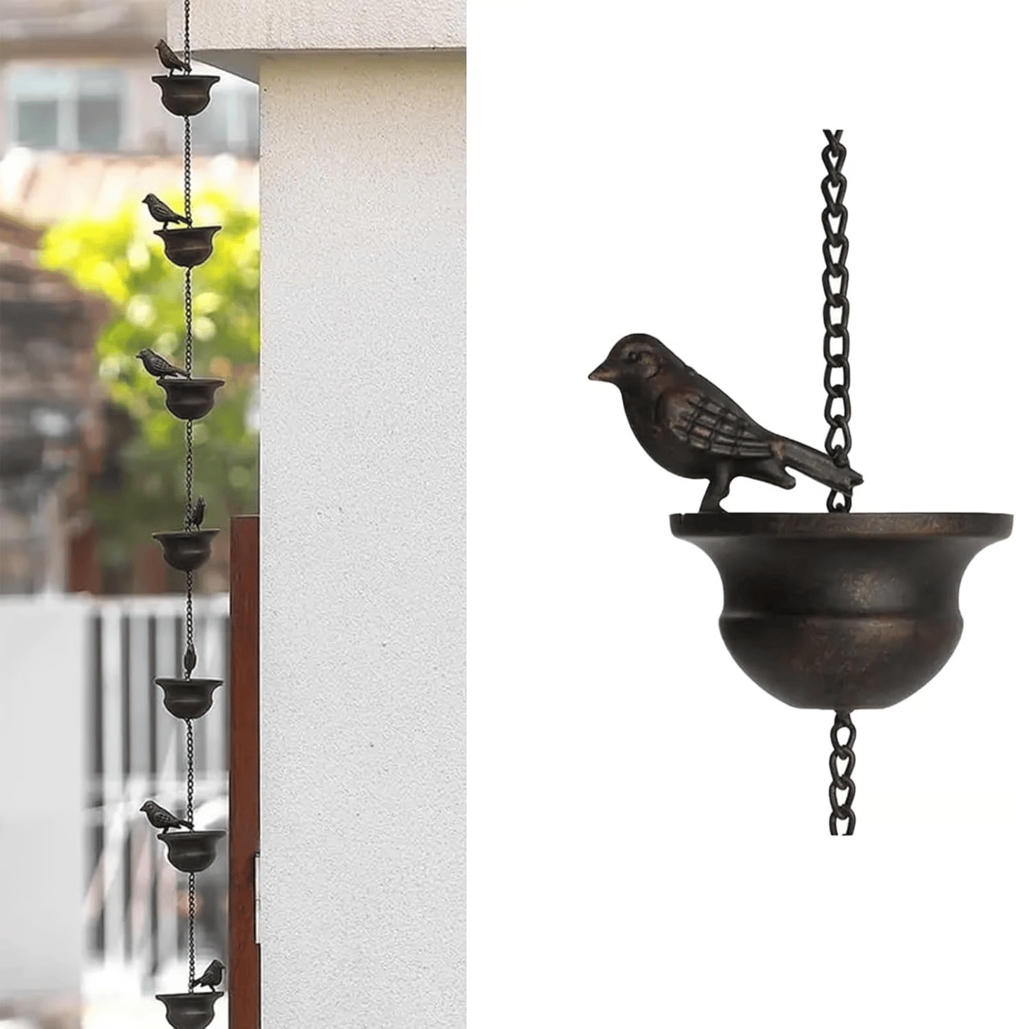 CC- dekorativ regnkedja med design för fågelbad