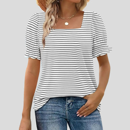 ⏳Begränsad tid och begränsad upplaga🌸Kvinnor Kvadratisk halsringning Smockade ärmar T-shirt Casual Topi