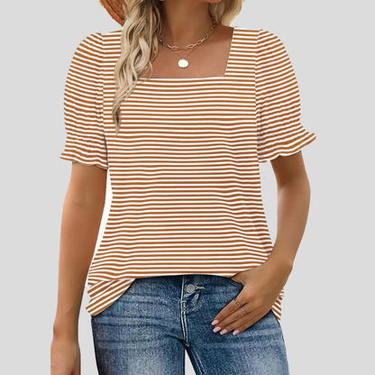 ⏳Begränsad tid och begränsad upplaga🌸Kvinnor Kvadratisk halsringning Smockade ärmar T-shirt Casual Topi