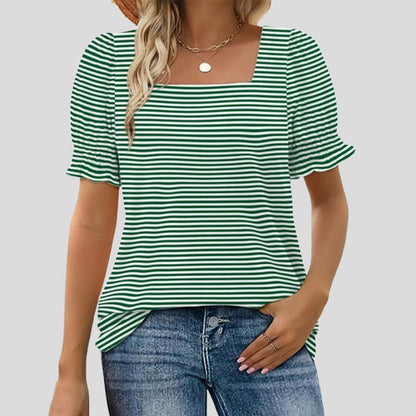 ⏳Begränsad tid och begränsad upplaga🌸Kvinnor Kvadratisk halsringning Smockade ärmar T-shirt Casual Topi