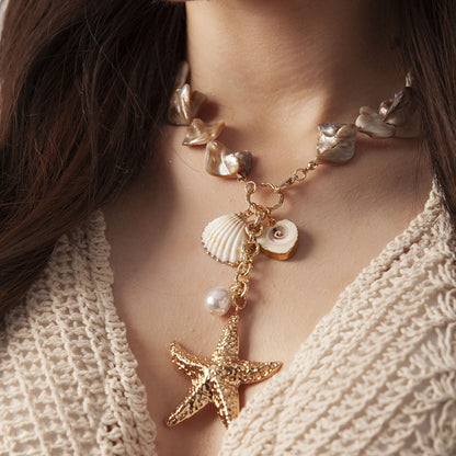 🌊Halsband med snäckor och sjöstjärnor i havsstil🐚