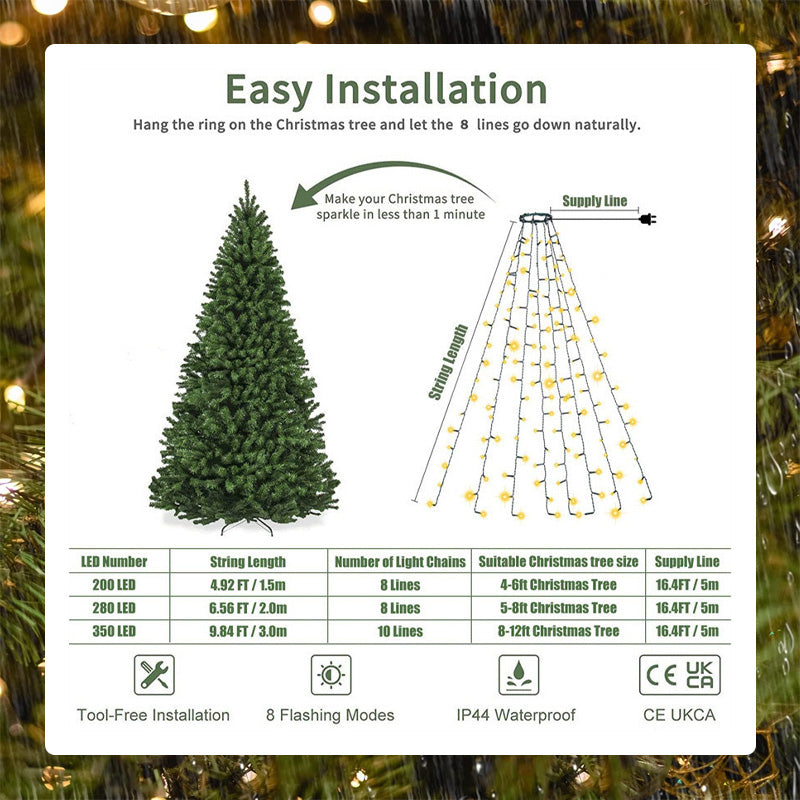 🎄 LED Ring Julgransbelysning med femuddig stjärna 🎄