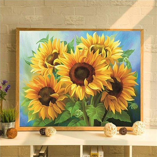 Solros - korsstygnsuppsättning med pärlor (66 x 49 cm)