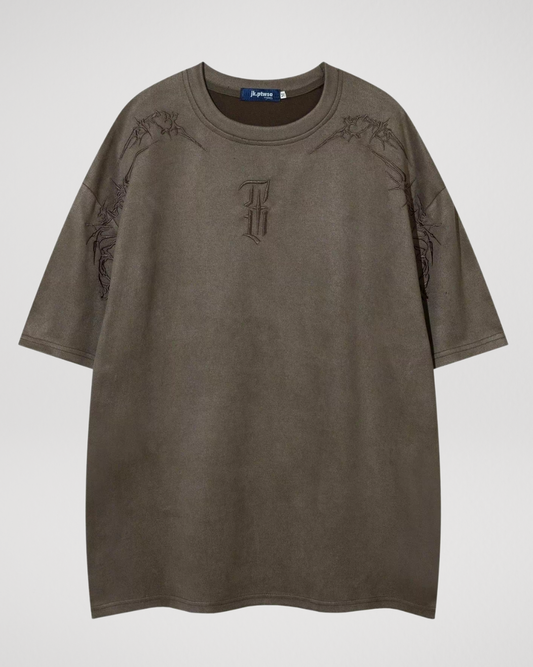 Kortärmad t-shirt med mockamotiv och taggbroderi för män🌵