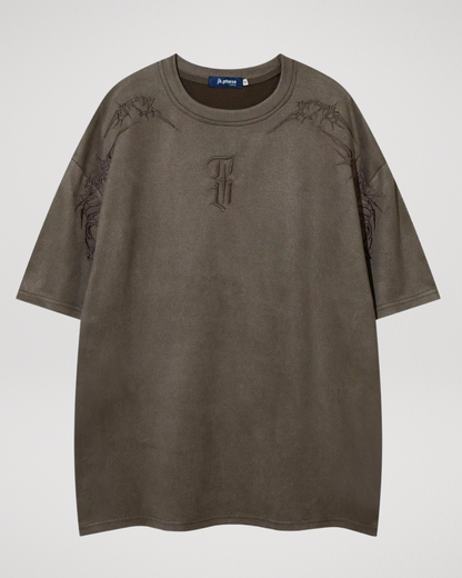 Kortärmad t-shirt med mockamotiv och taggbroderi för män🌵