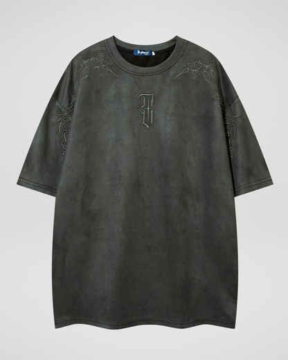 Kortärmad t-shirt med mockamotiv och taggbroderi för män🌵