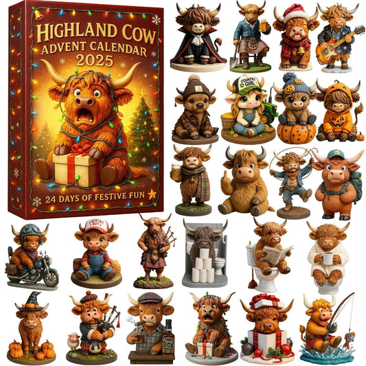 🐮Highland Coo Adventskalender 2025🎄 - 3D handgjord Highland Ko-docka (24 st)