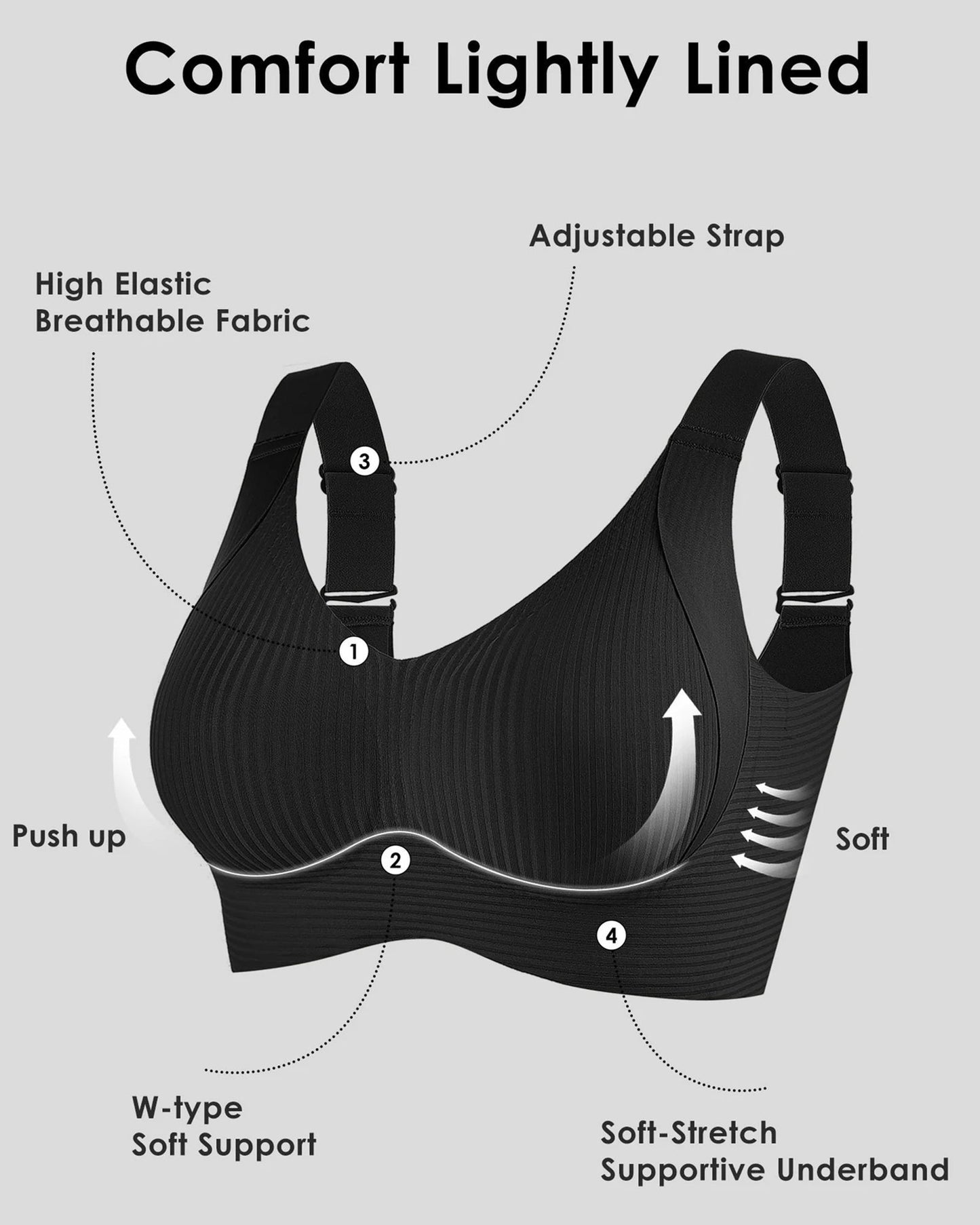 🎁Ribbad push-up-bh med justerbara byglar för kvinnor